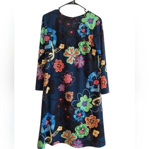 Sara Campbell Long Sleeve Floral A-Line Dress - Navy with Multicolor Flowers